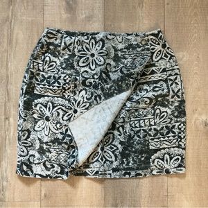 Vintage 90s Ann Taylor 100% Linen Mini Skirt Tropical Dark Green Print Size 8